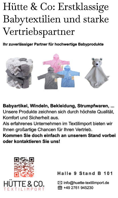 Anzeige von Hütte & Co. GmbH Textilimport in der Kategorie Textilien und Bekleidung